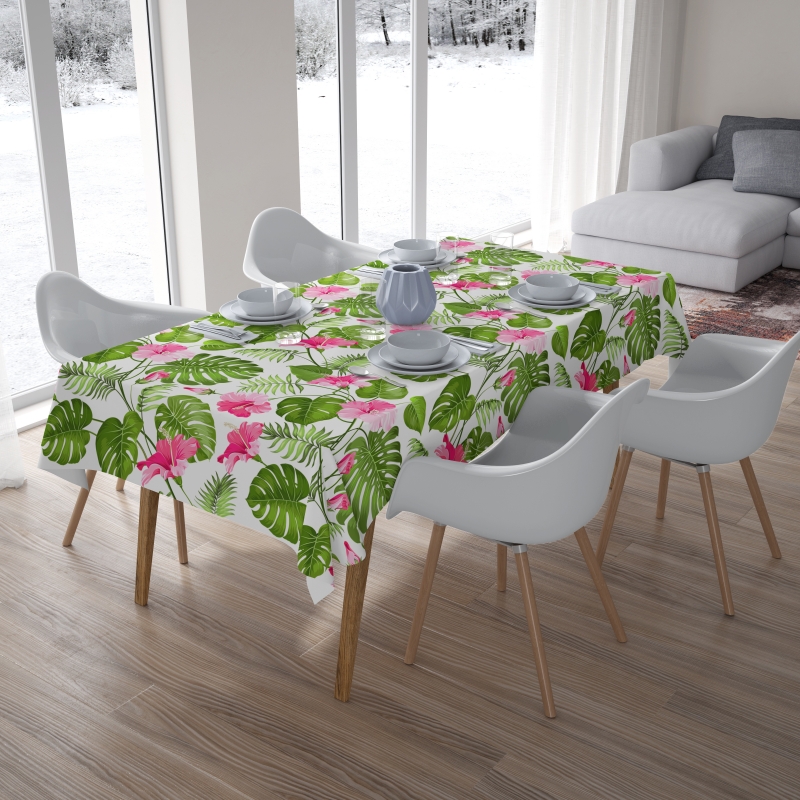 Tablecloth Tropical Flowers on the White