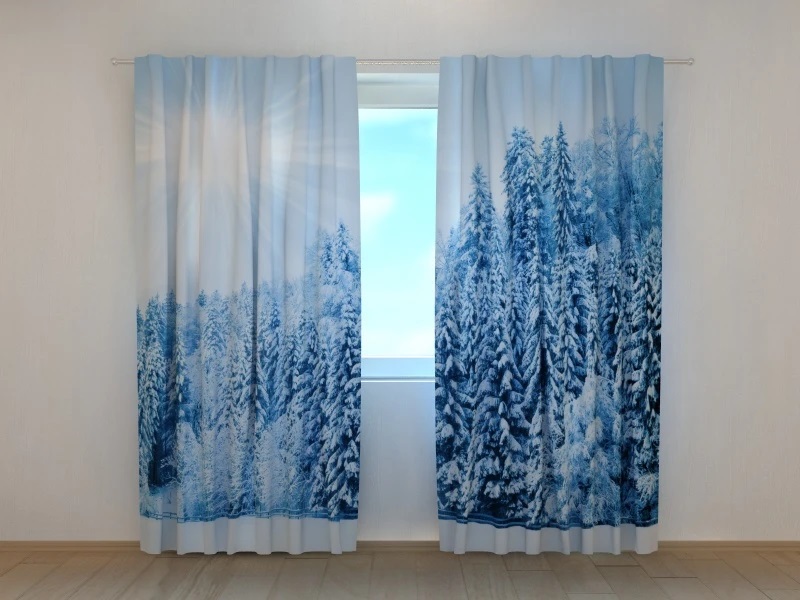 Photo curtains Forest with Snow and Hoarfrost