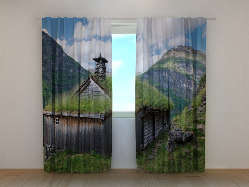 Photo curtains Mountain Farm in Norway Fjords