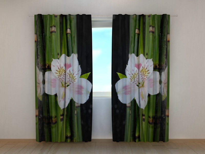 Photo curtains White Orchid and Green Bamboo