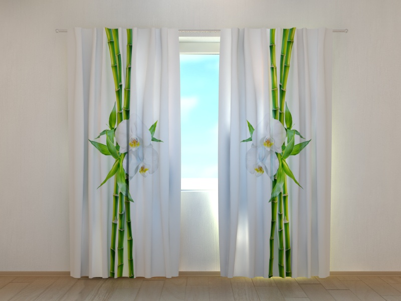 Photo curtains Bamboo and White Orchid