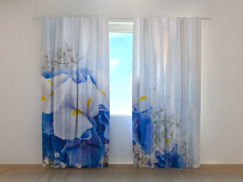 Photo curtains Blue and White Bouquet