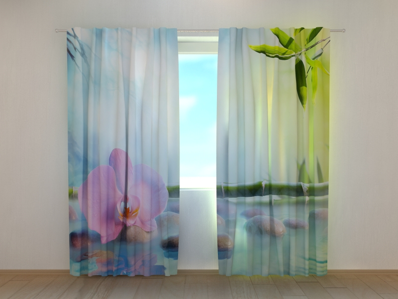 Photo curtains Orchid In Japanese Fountain