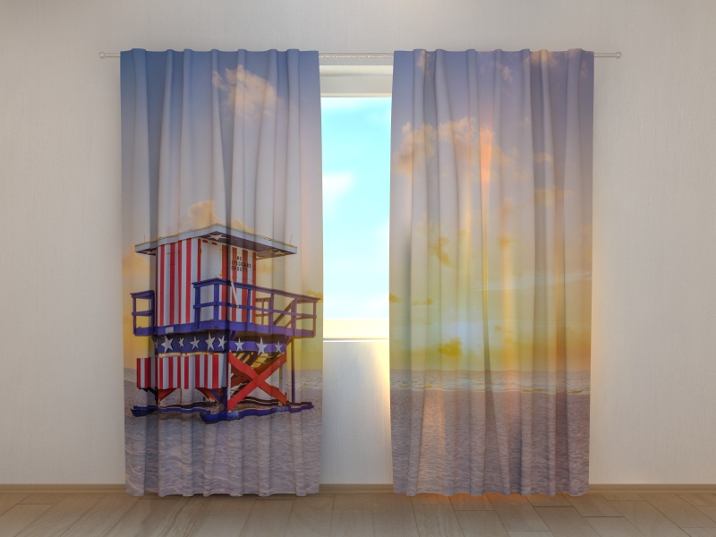Photo curtains Sunrise at Miami Beach and Lifeguard Tower