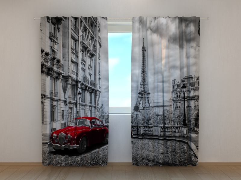 Photo curtains Red Retro Limousine on the Street of Paris