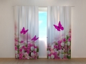 Photo curtains Crimson Butterflies and Flowers