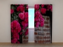 Photo curtains Bush of Pink Roses on a Brick Wall