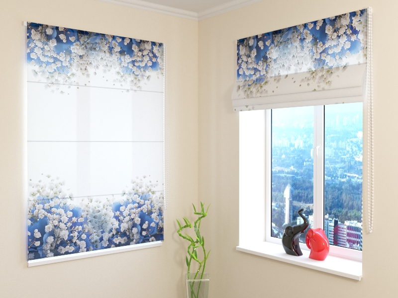 Roman Blind Blue Hydrangeas