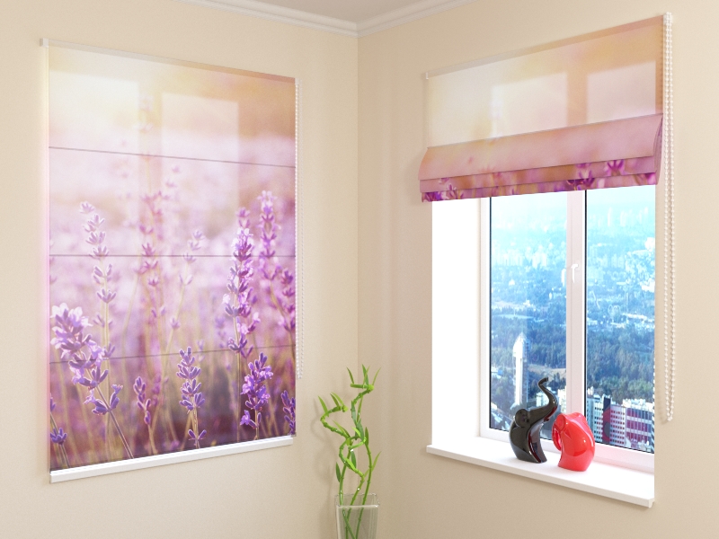 Roman Blind Sunset over a Lavender