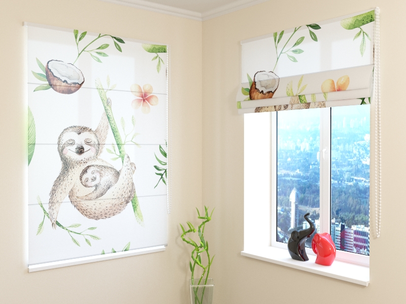 Roman Blind Watercolor Cute Sloths