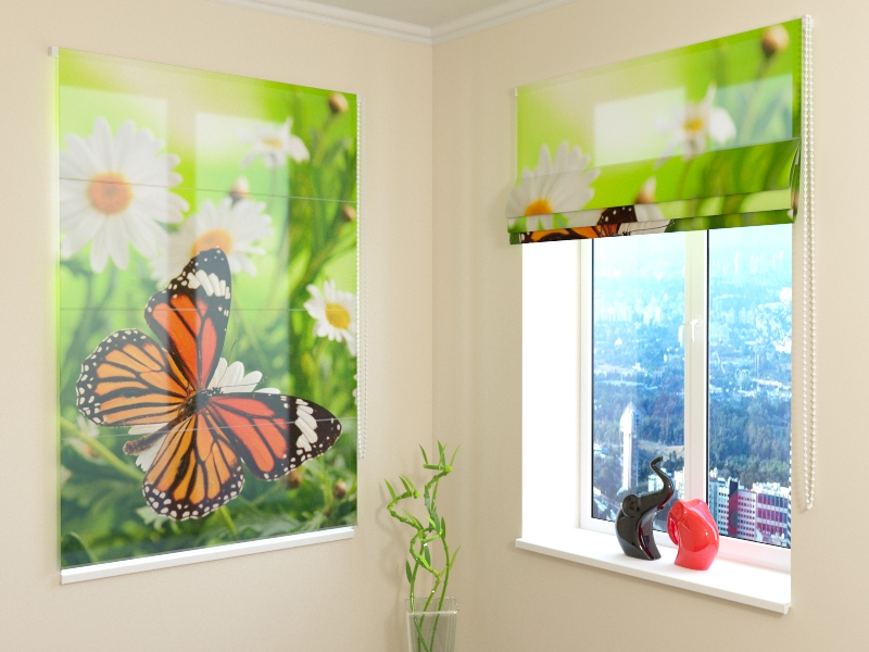 Roman Blind  Butterfly and Camomiles