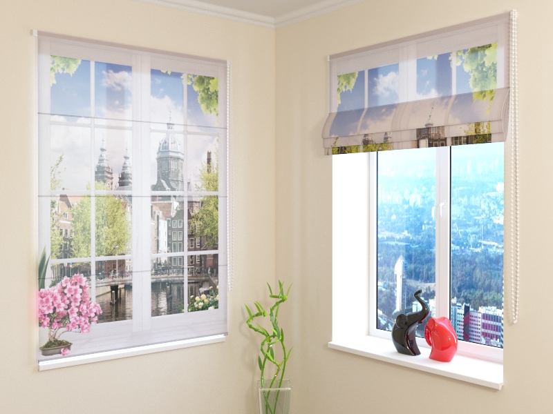 Roman Blind Window with flowers