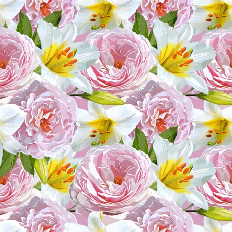 Rozā Peonijas baltās lilijas 